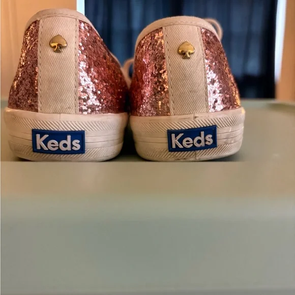 Kate Spade Pink Glitter Sneakers Sparkly Lace-Up - Picture 2 of 3
